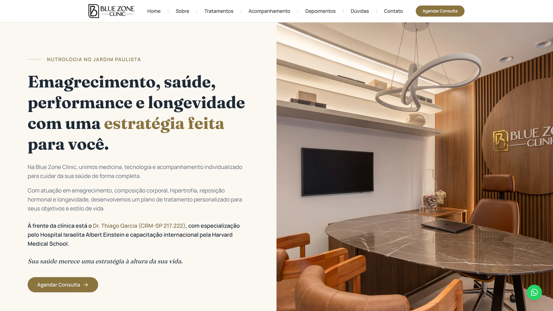 Captura de tela do site Blue Zone Clinic